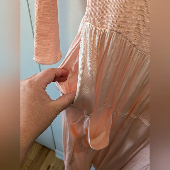 FREE PEOPLE Lucky Love Midi Dress Baby Pink No Size Tag (S Approx) Satin Finish - Picture 10 of 16